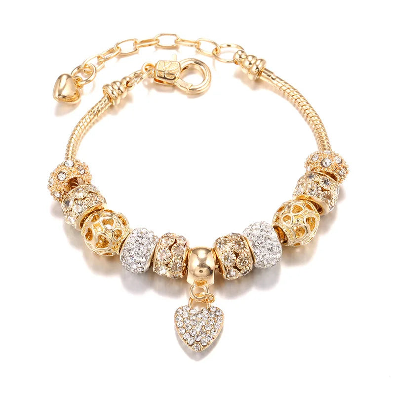 AA00738 Wholesale Bracelets Designer Charms for Diy Bracelet Copper Bracelet Beaded Golden Color