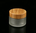 15g Skin Care Round Cosmetic Container Clear Frosted Glass Jar Bamboo Lid