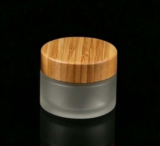15g Skin Care Round Cosmetic Container Clear Frosted Glass Jar Bamboo Lid