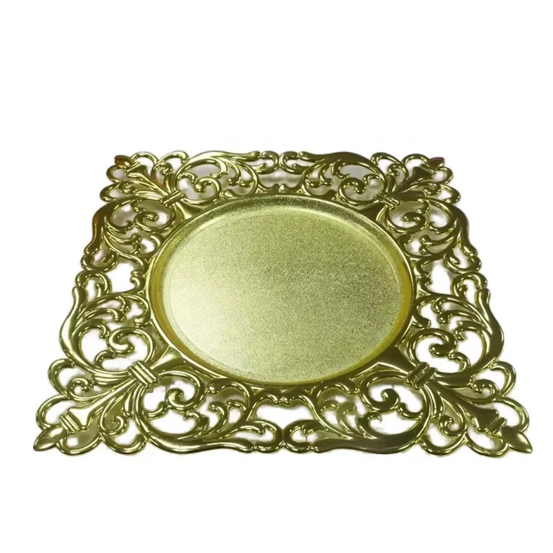 Custom Luxury Silver and Gold Charger Plates Promotional Plastic Plate Table Decoration for Party and Weddings