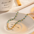 Dainty 18k Gold Plated Stainless Steel Non Tarnish Turquoise Stone Beaded Necklace