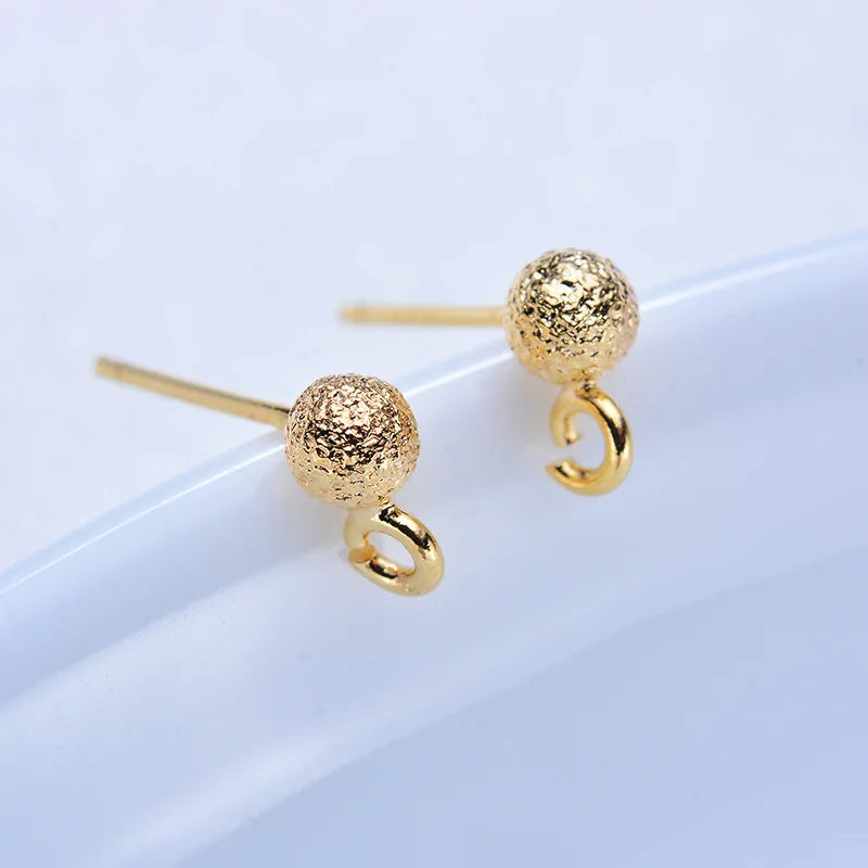 Silver Needle Ball Head Needle Real Gold Plated Earrings W/Ring Jewelry Making Copper Horizontal Flip Pendant Needle
