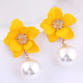 G521 Hawaiian Gold Colorful Fashion Jewelry Earrings Cute Dangle Red Floral Flower Pearl Drop Earring Stud for Women