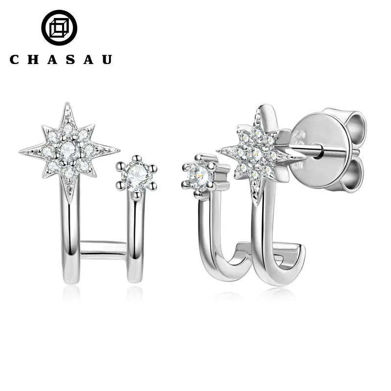 Certified Fine Jewelry 925 Sterling Silver 2mm&1.4mm&0.9mm Full Moissanite Diamond Ear Piercing Stud Earrings