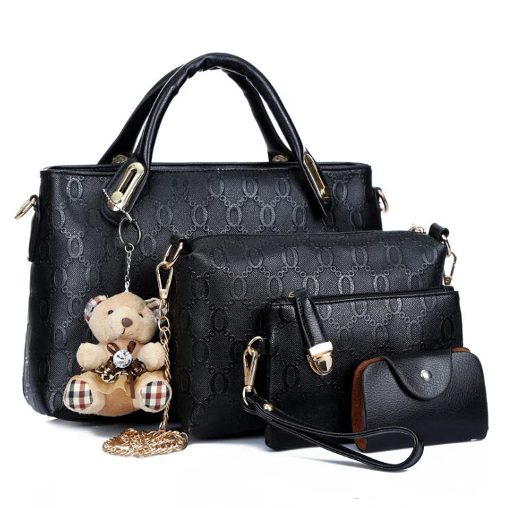 Ladies Casual Leather Handbag with Pearl Decoration Fashion Composite Bags