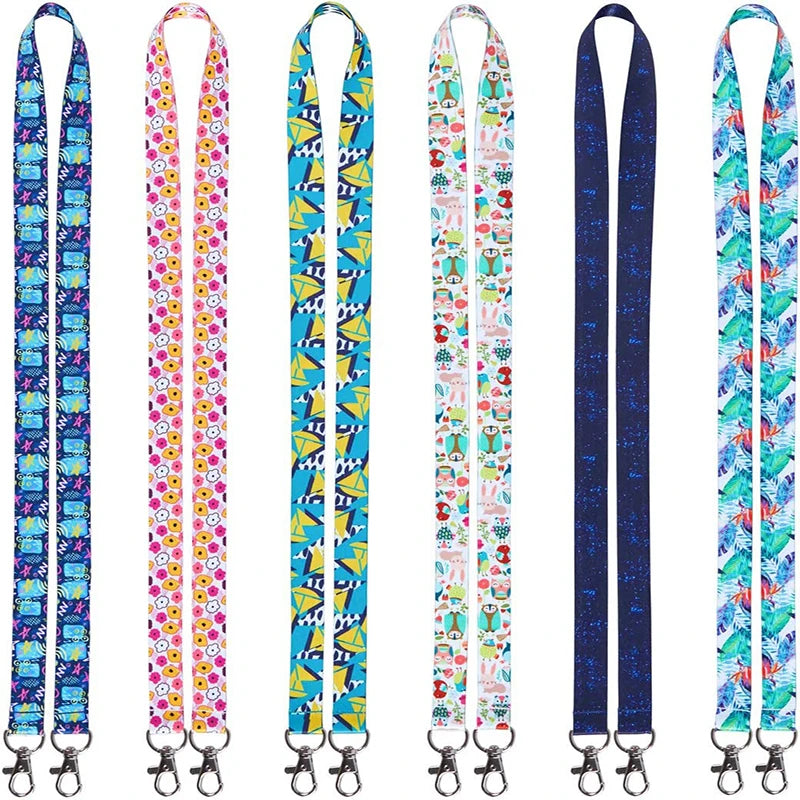 Custom Polyester Sublimation Printed Neck Keychain Cute Cartoon Owl Pattern Double Hook clear Waterproof Id Card Holder Lanyard