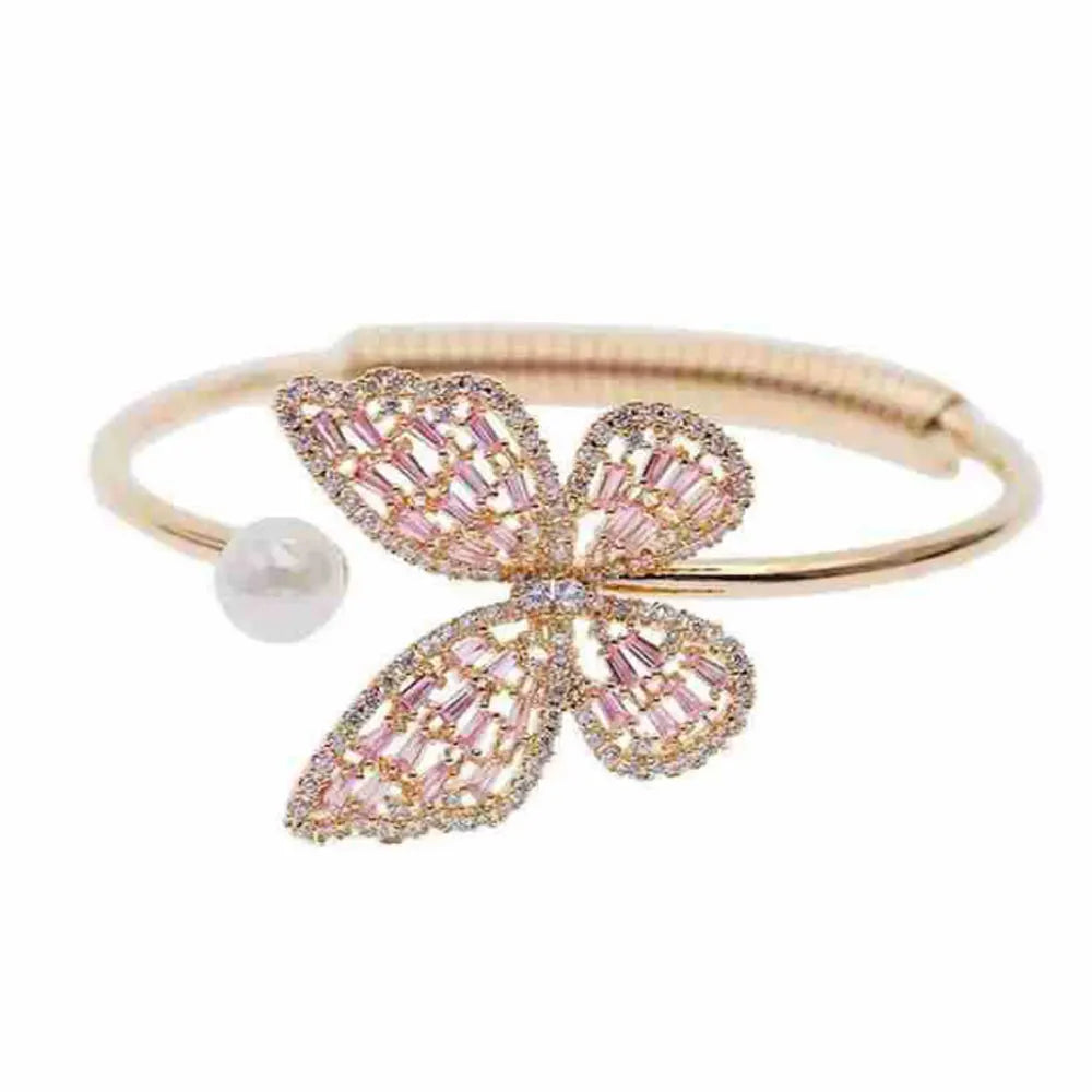 butterfly Charm Gold Plated Open Cuff Bangle Bracelet Jewelry for Women