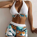 S-XL Women's Swimsuit Split High Waist Panel Lace up Flat Angle College Sports Surfing Bikini