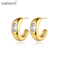 LUOTEEMI Earing 2025 Jewelry Fashion Geometric Woman Large Big Gold Plated Stainless Steel Hoop Earrings
