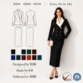 Suit Set Black White Contrast Lapel Womens Double Breasted Blazer Maxi Skirt Formal Luxury Executive Career Dress High End MegaBDM