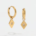 High End PVD 18K Gold Plated Zirconia Rhombus Pendant Huggie Earrings Stainless Steel Fashion Jewelry Wholesale