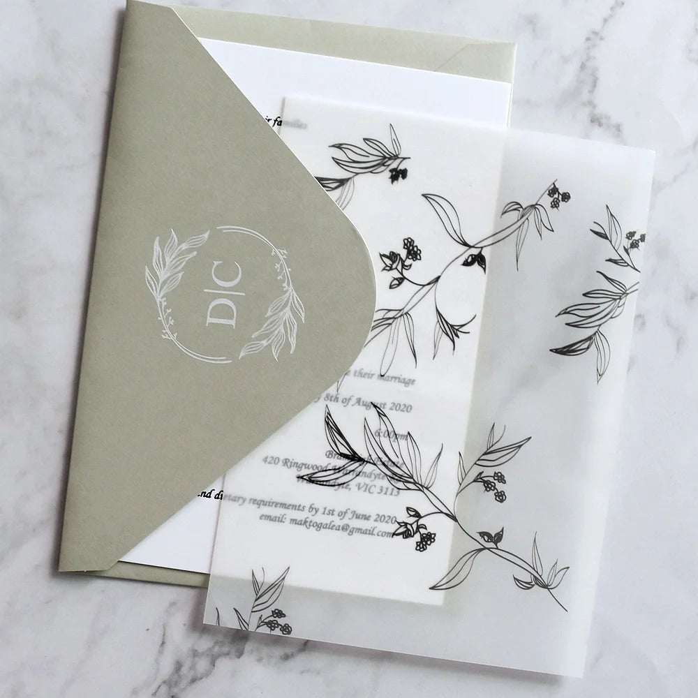 Elegant Translucent Vellum Card for Wedding Birthday Invitation With Envelope
