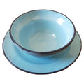 Set of 2 Ceramic Soup Bowl with Tray  Blue Green Pink 5" Porcelain Stoneware Salad Bowl with 6.5" Plate Tray Set