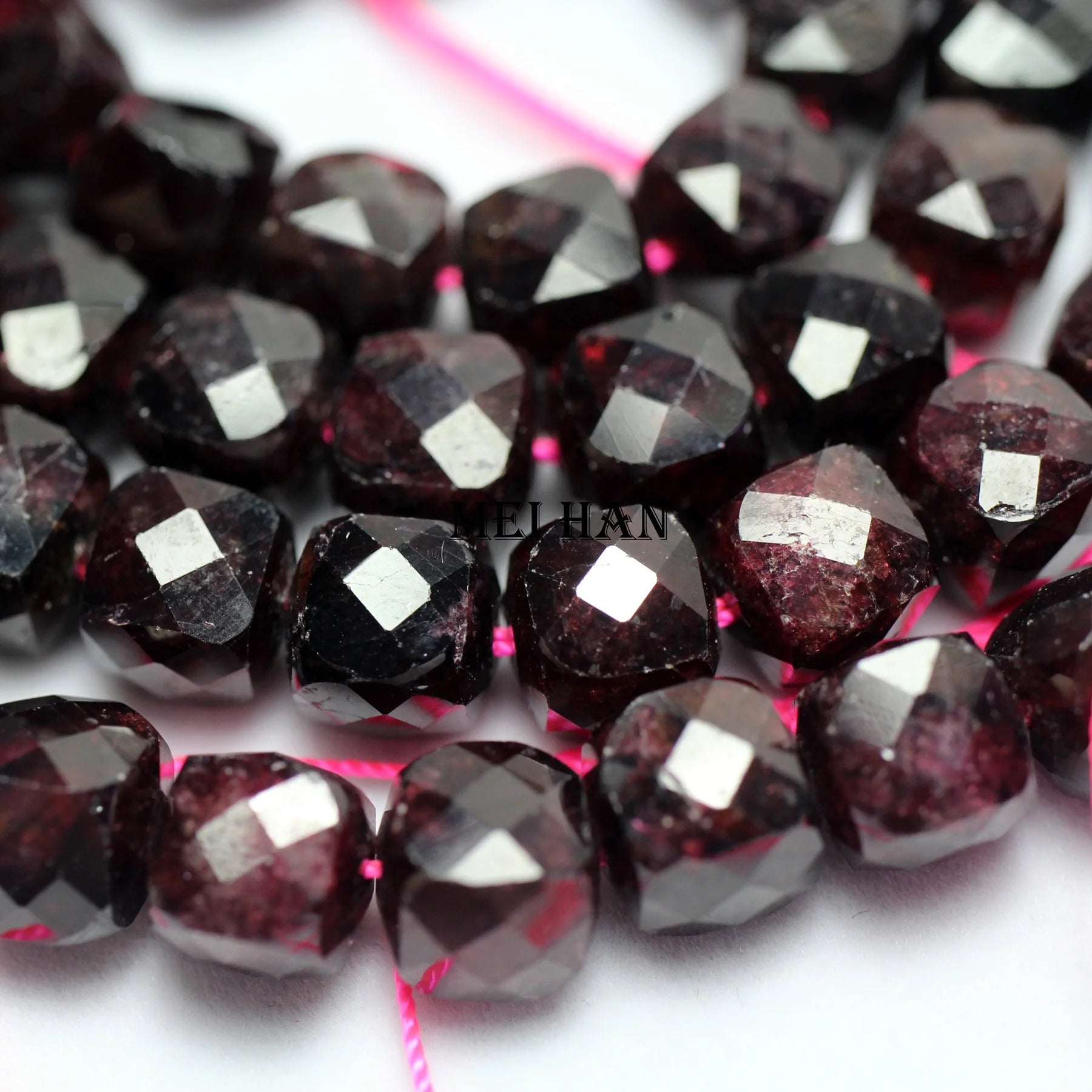 Natural Wholesale Mozambique Garnet 8mm Faceted Cube Loose Beads for Jewelry Making Bracelet Necklace Design