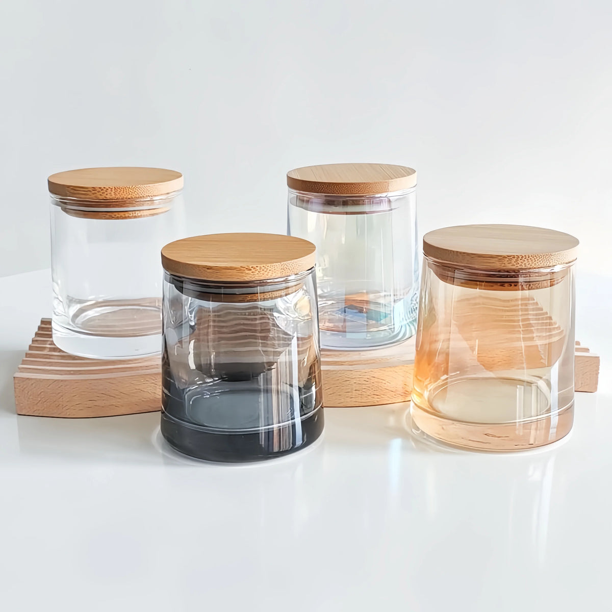 Candle Jars Wholesale 100ml 220ml Transparent Glass Jars With Bamboo Lids for Home Decor Wedding