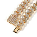Fashionable Men Iced Out Hiphop Rapper Jewelry 12mm Copper Cz Bling 18k Gold Thick bar baguette Cuban Link Chain