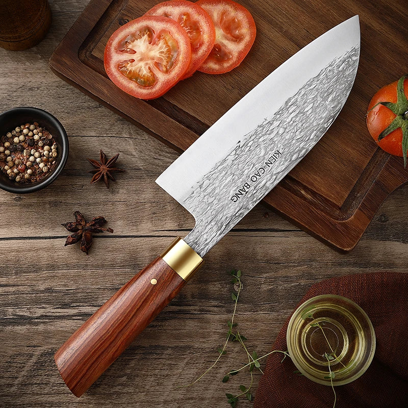 Japanese Debba Cleaver Knife Forged High Carbon Steel with Wooden Handle for Kitchen Chefs