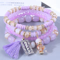 GT Fashion Tassel Happy Engrave Charm Bracelet Handmade Multi Color Crystal Bracelet for Women Wholesale Set Bohemia Jewelry