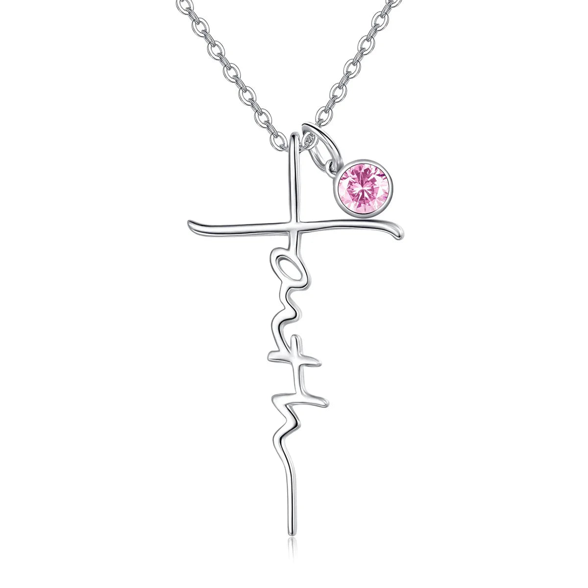 Stainless Steel Zircon Birthstone Faith Cross Necklace Unisex Religious Christian Pendant Necklaces Jewelry Gifts Certified