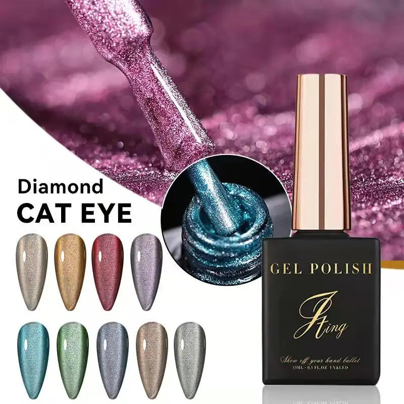 JTING Hot Selling Nail Trend Diamond Crystal Glitter Cat Eye Nail Gel Non Wipe Nail Polish ODM Custom Private Label and Bottle
