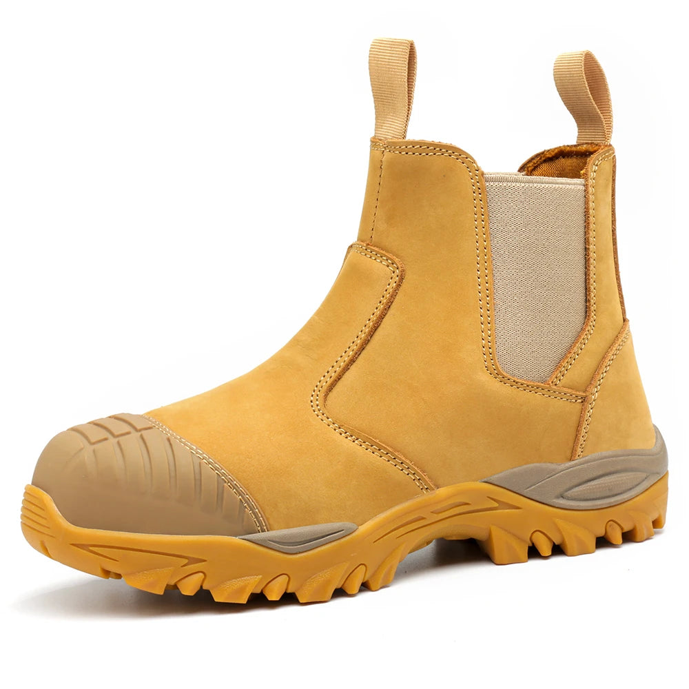 Australian Factory's Steel Toe Work Shoes for Men-Autumn/Winter/Spring/Summer Use Genuine Leather Upper Mesh Lining Rubber