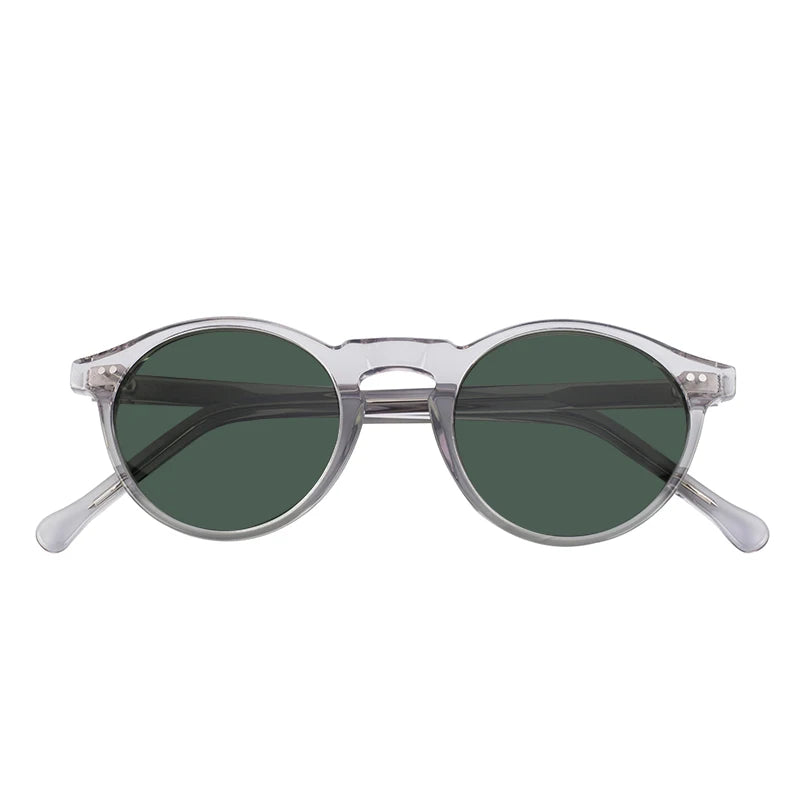 Tac Round Clear Frame Dark Lenses Women Polarized Acetate Sunglasses