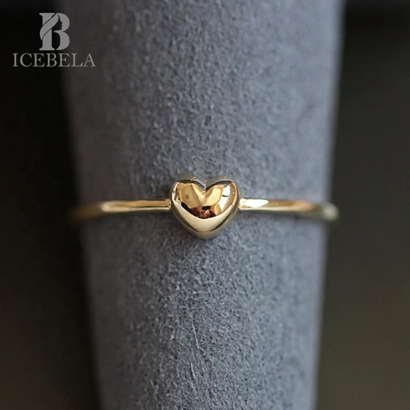 Wholesale Minimalist Lovely Trendy 925 Sterling Silver Korean Gold Plated Ring Fin Jewelry Heart Shape Rings for Girls