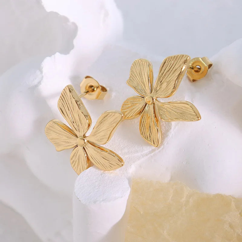 Gold Flower Stud Earrings Hypoallergenic & Waterproof 18K Gold Plated Non-Tarnish Floral Jewelry