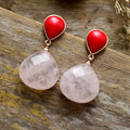 Elegant Teardrop Rose Quartz Red Jade Bridal Wedding Earrings New Rose Gold Plated Natural Stone for Christian Parties