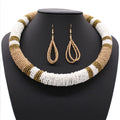 Jiingcan Crystal  Bohemian Women Seed Beads Necklace Earring Jewelry Set  Handmade Woven Beaded Necklace African Beads Jewelry