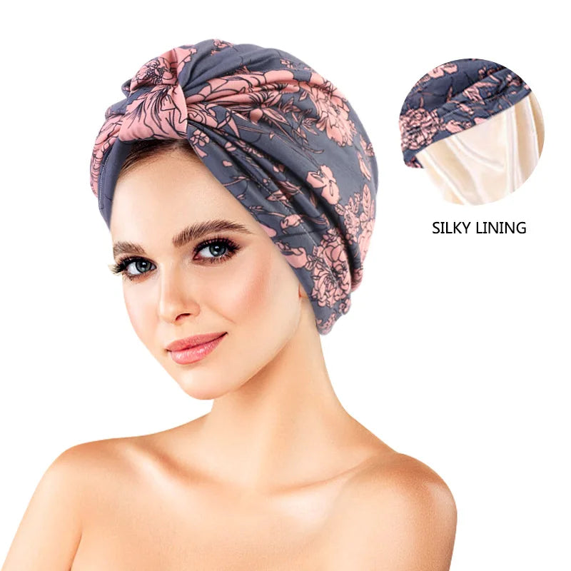 Wholesale New Design Women Printing Flower Head Cover Cap Sleep Cancer Cap Cotton Bonnet Turban Cap TJM-410