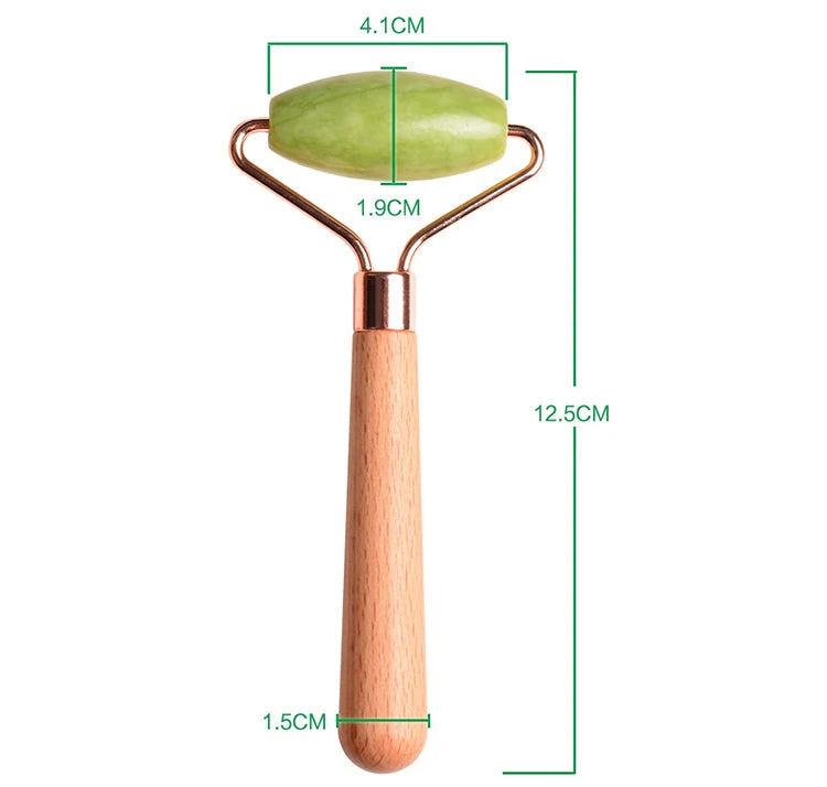 DIY Wholesale Low Price Wooden Handle Rose Quartz Jade Ice Roller for Face Green Jade Roller and Gua Sha Set
