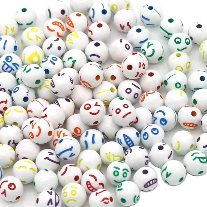 Colorful Round Acrylic Emojis Smile Charm Beads for DIY Jewelry Bracelet Making Children Toy