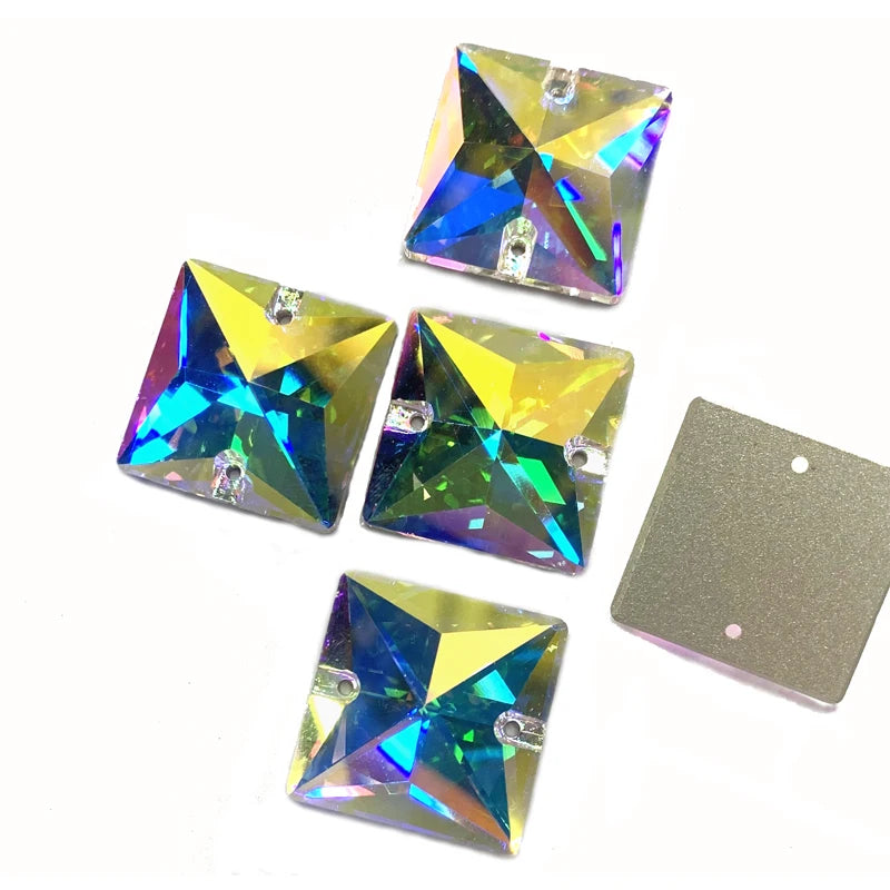 LUCKY Wholesale Highest Quality   Sew on Rhinestone  Sew on  Crystal square Shape  Crystal ab 16x16 mm 22x22mm