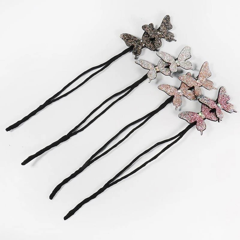 Woman Full Rhinestones Bow Tie Hair Pin Korean Lazy Easy Hair Buns Ties Elegant Alloy Foldable Hair Band MegaBDM