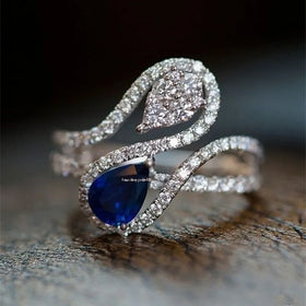 CAOSHI New Arrival Blue Crystal Water Drop Pear Cut White Cubic Zircon Finger Rings Elegant Silver Color Wedding Rings for Women