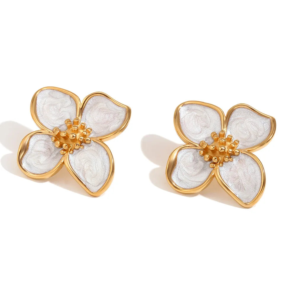 18K PVD Glossy Gold Stainless Steel Waterproof Minimalist Trendy Flower Stud Earrings Jewelry