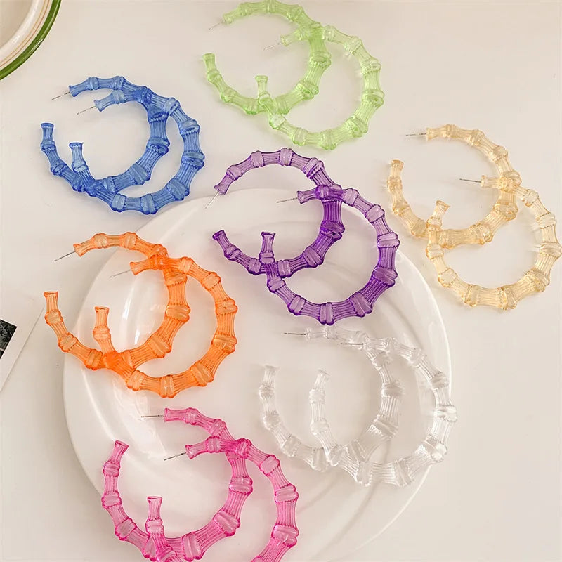 Statement Big Circle Acrylic Earrings Set Geometric Colorful Resin Bamboo Hoop Earring for Women Girls