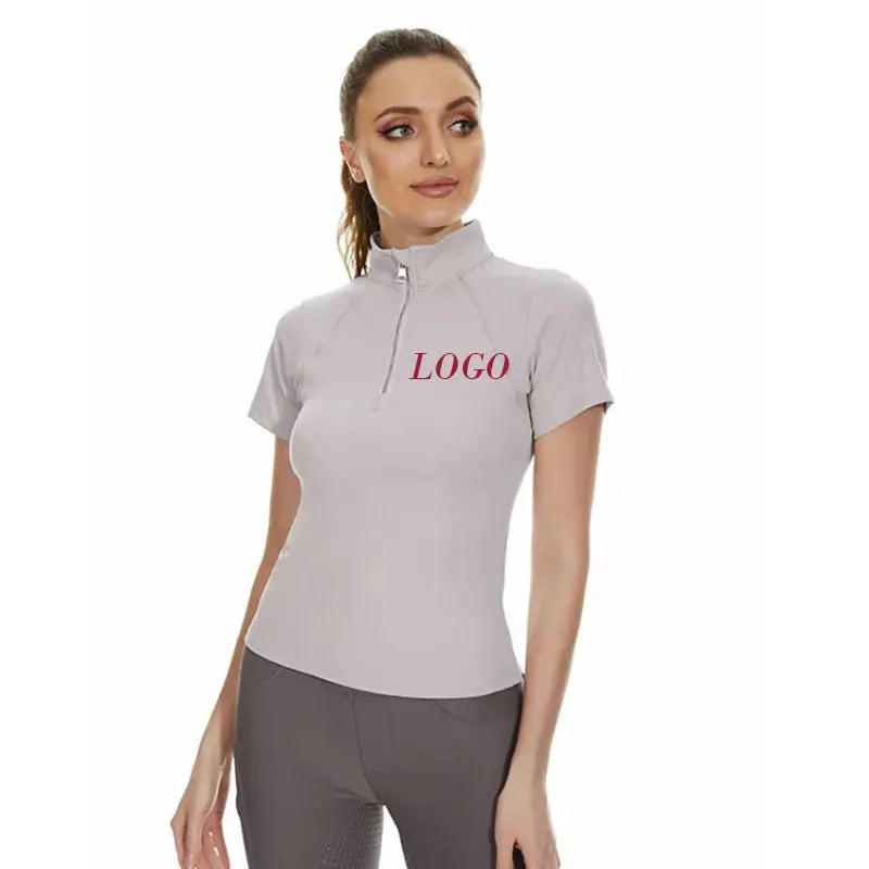 Custom Pink Grey Horse Riding Breathable Ladies Equestrian Sports Top Ladies Horse Riding Shirts for Riding