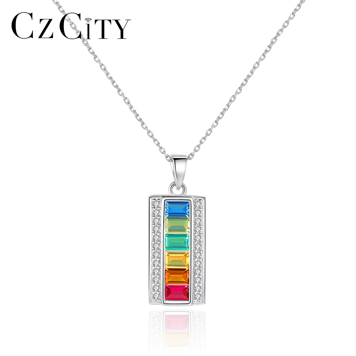 CZCITY Gemstone 925 Jewelry Girl Statement Dainty Chain Woman Charm Stone Lady Colorful Necklace