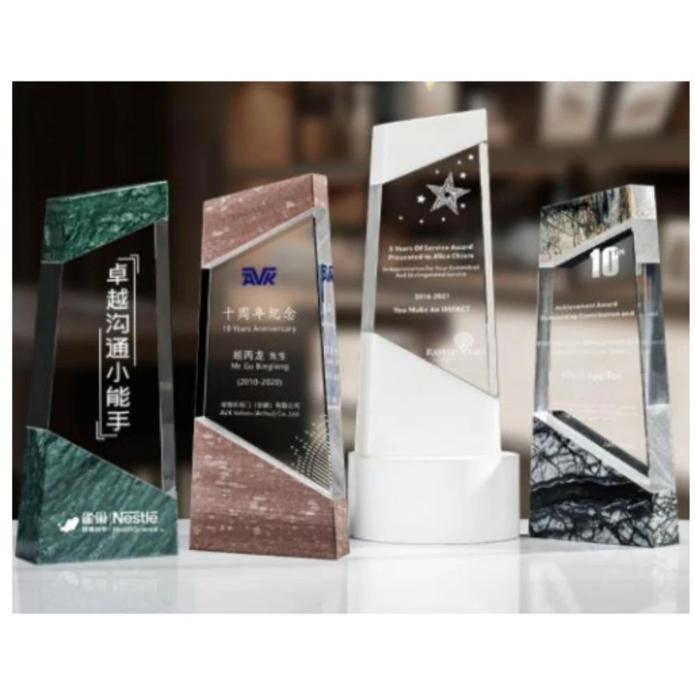 ADL Hot Sell High-Quality Acrylic Awards Stone Base Cuboid Crystal Glass Trophy for First Trophy Awards Stone Awards