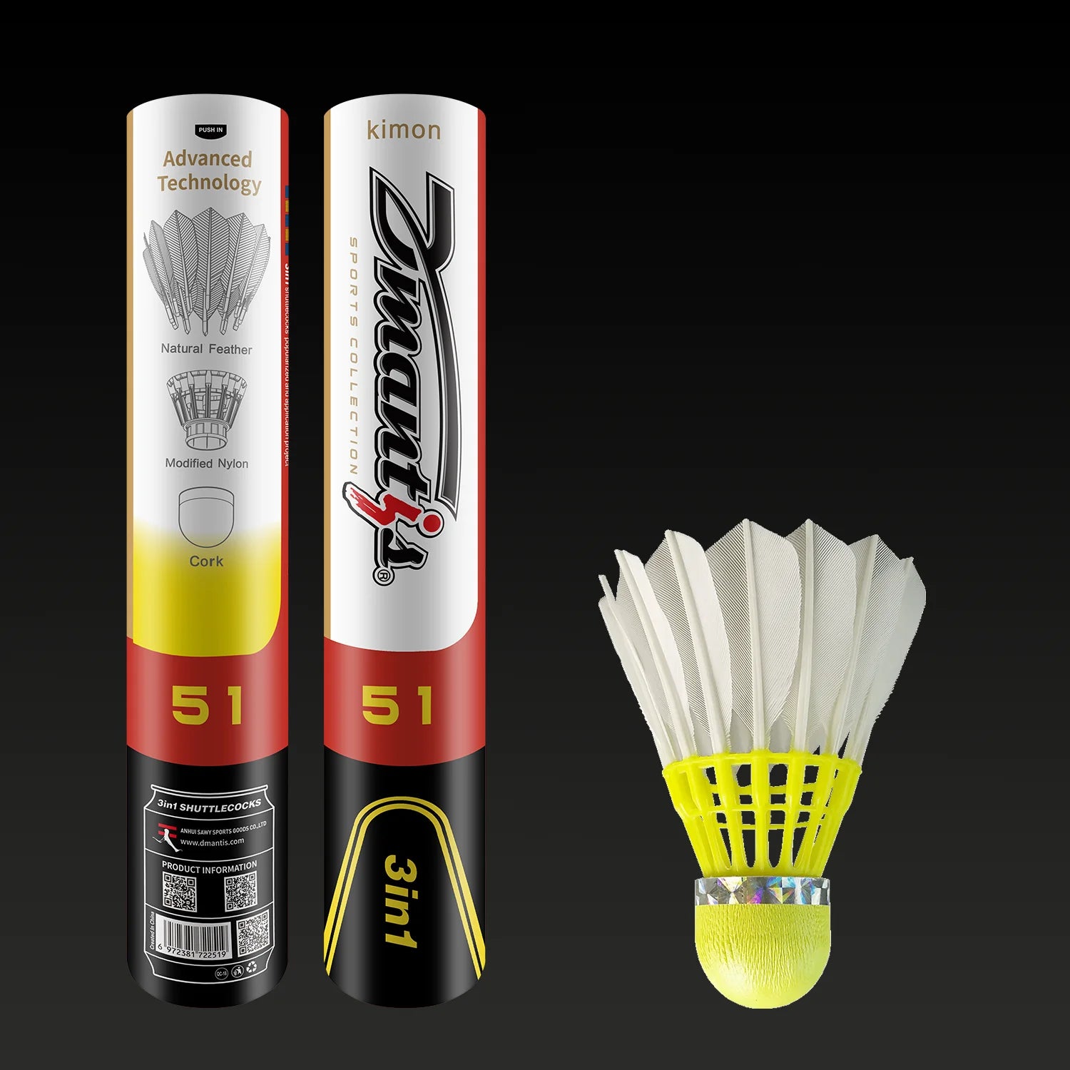 Professional Level D51 Hybrid 3in1 Goose Feather Shuttlecock with Durable PU Cork Head Eco-Friendly Badminton Training Ball