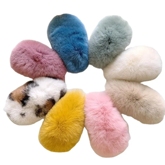 2025 Girls Ladies Winter Warmer Pure Colors Drop Snap Fashion Trendy Furry Fluffy Plush Rabbit Fur Hair Clip for Women Metal