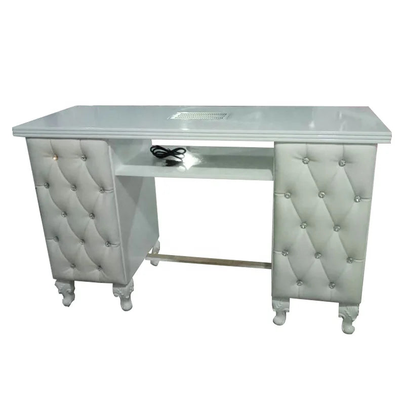 Beauty Furniture Marble Top Manicure Technician Double Station Set Dust Collector Light Portable Art Salon Tech Cheap Nail Table
