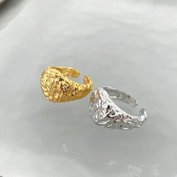 18K Gold Filled & 925 Sterling Silver Trendy Industrial Style Irregular Texture Rough Ring for Party and Anniversary