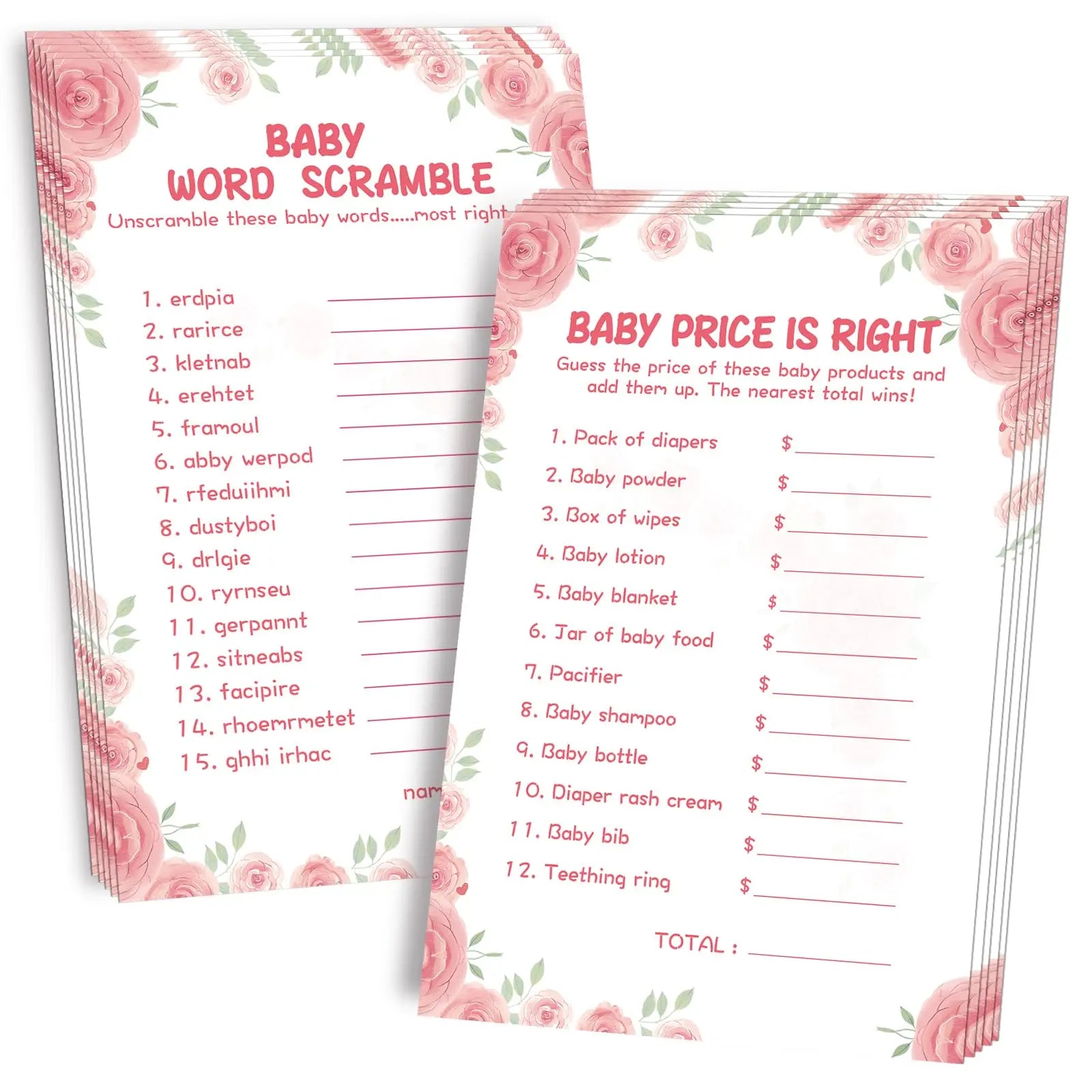 Baby Shower Games Gender Neutral With Answer KeysBaby Shower Games for Boy or Girl-2 Games(50 of Each)