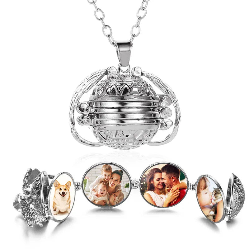Personality Openable Pendant Multilayer Wing Photo Box Photo Ball Locket Necklace Keychain Lockets for Photos Pendant Necklace