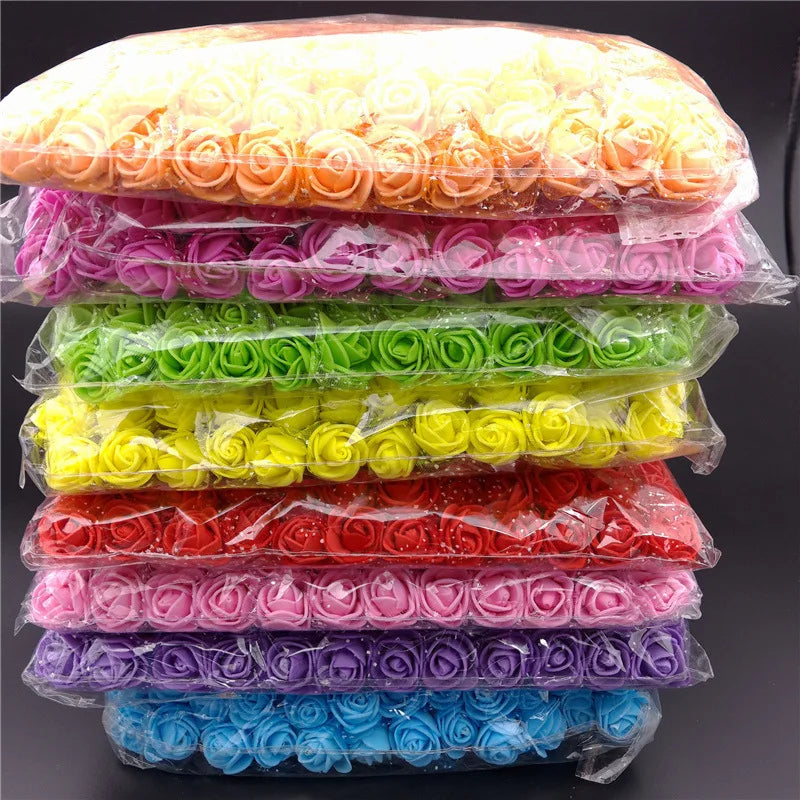 Hot Selling 144pcs/Bag PE Roses Organza 2.5cm Mini Rose Bouquet Foam Flower for Weddings Outdoor and Indoor for Office Decor
