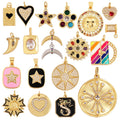 Love Heart Star Sun Flower OX Horn Dragon Zircon Charm Pendant18K Gold Plated Jewelry Findings Necklace Accessories Supply L61