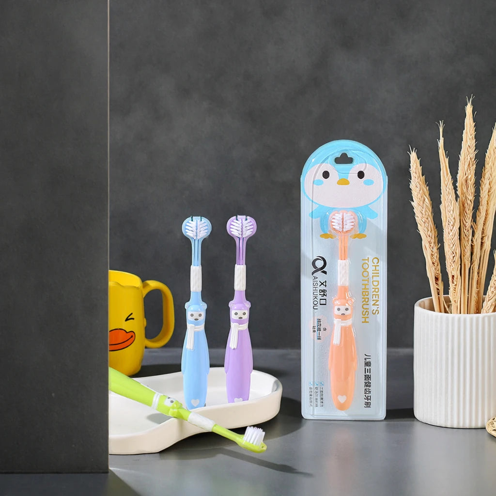 3D Triple-Sided Cartoon Handle Soft Bristles Toothbrush for Children 3-5 Years Old 3-Pack